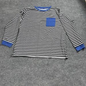 Striped Long Sleeve Pocket T-Shirt‎ Black White Crewneck Tee Blue Trim